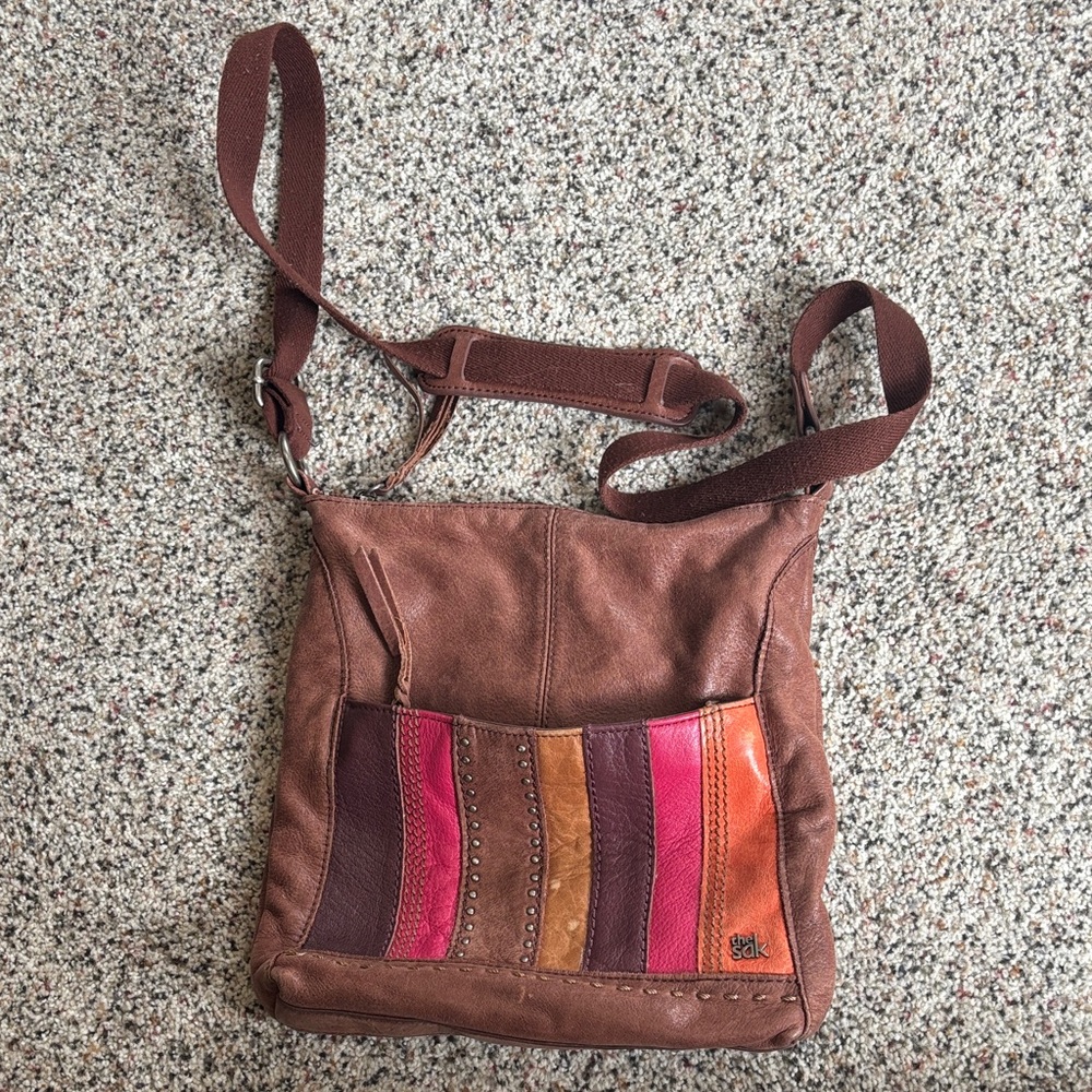 The Sak Brown Crossbody Bag with Multicolor Stripes